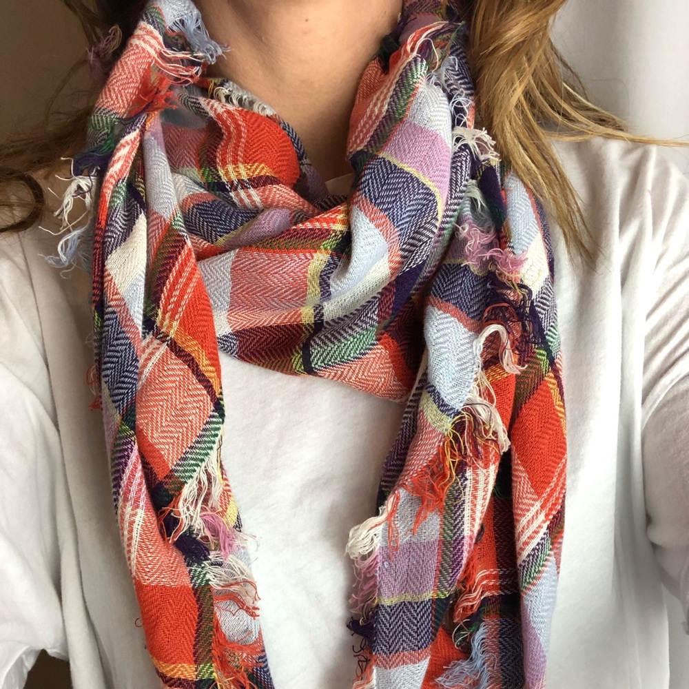 OS plaid scarf with fringe